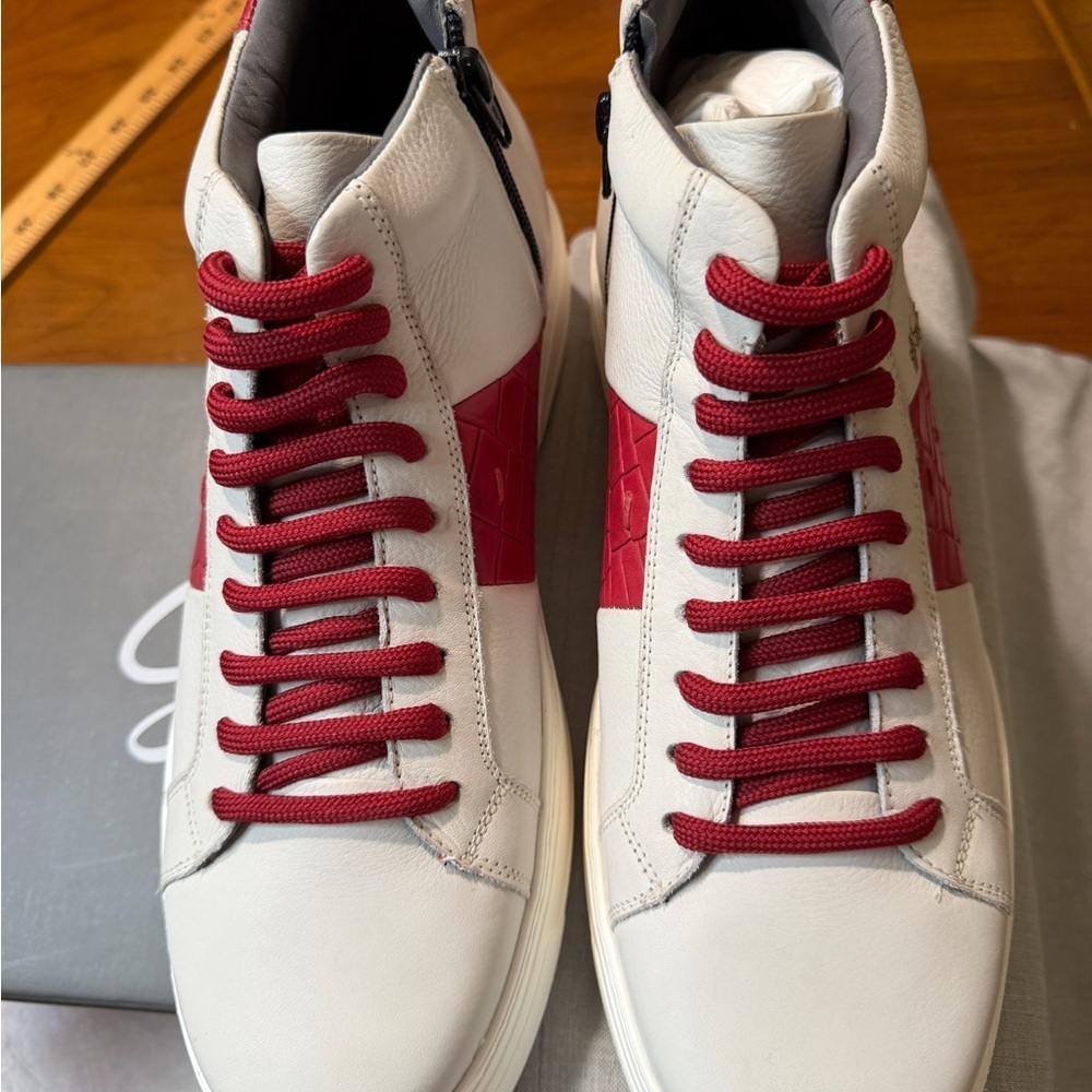 NIB Men's Gernie NYC 613's HIGH TOP SNEAKER WHITE RED CROCO SIZE 10.5 $245 MSRP - Picture 3 of 10